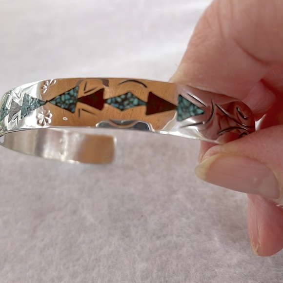 NOT FOR SALE - Turquoise & Coral Sterling Cuff - Picture 4 of 5